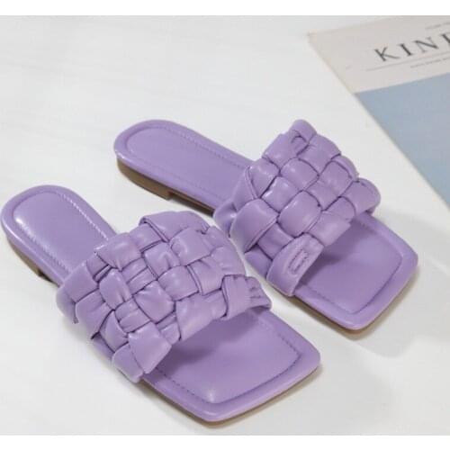 Womens INS Style Fashion Slippers Flat Sandals Square Head Lazy Flip Flops Candy Color Ladies Outdoor Footwear Plus Size 35-42