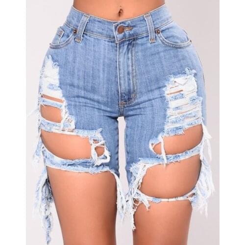 Women Sexy High Waist Denim Shorts Ripped Holes Skinny Stretch Shorts Jeans femme Slim Shorts
