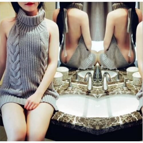 Womens Turtleneck Sleeveless Sweater Summer Virgin Killer Pullovers Japanes Knitted Sexy Backless Women Sweaters