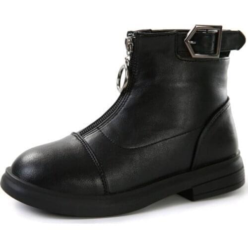 2021 Winter New Girls Boots Children Ankle Boots Fashion Black Low-top Kids Snow Boots Warm Cotton Martin Boots Front Zipper Hot