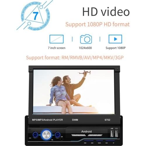 1 Din 7 Inch Car Radio Retractable HD Touch Screen Bluetooth HD GPS Multimedia MP5 Player Android 8.1 1G+16G WiFi FM Radio