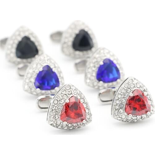 10pairs/lot Classic Triangle Zircon Cufflinks Crystal Rhinestone Cuff Links Business Style Mens Jewelry Accessory Wholesale