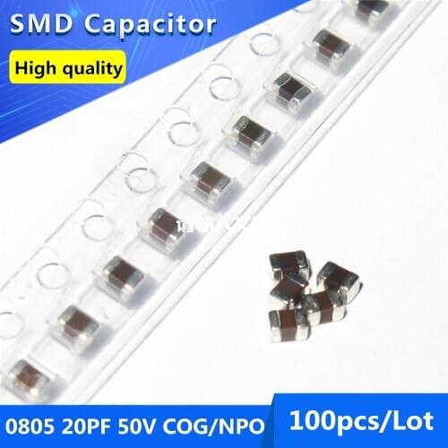 100pcs SMD Thick Film Chip Multilayer Ceramic Capacitor 0805 20PF 50V COG/NPO 5