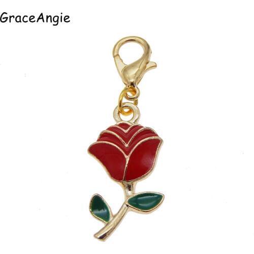 4pcs Rose Flowers with Lobster Clasp DIY Key Jewelry Gold Tone Fit Bracelet DIY Beads Plant Alloy Earrings Necklace Bangle DIY