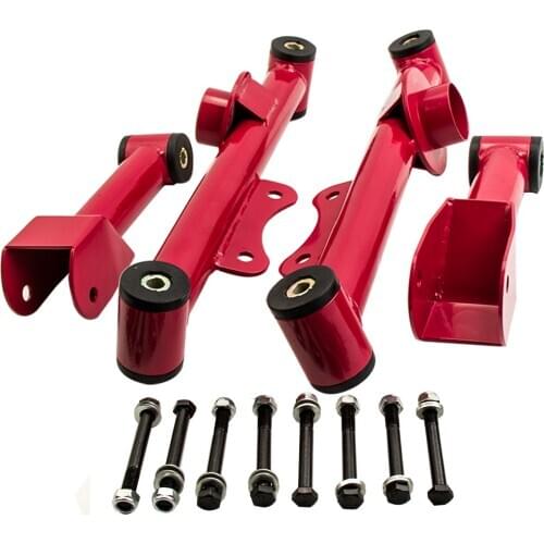 4 Pcs Upper&Lower Rear Red Tubular Control Arms For Ford Mustang 1979-2004 W/ bushings bolts nuts