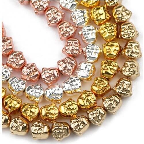 8mm 20pcs Rose Gold Silvers Hematite Natural Stone Maitreya Buddha head Loose Beads For Jewelry Making Diy bracelet accessories