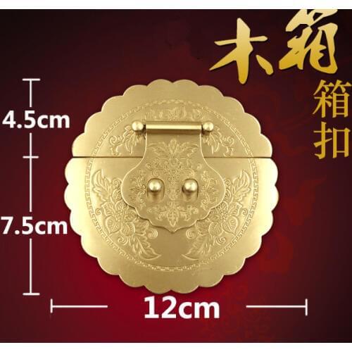 A8 Hardware accessories Pure Brass Antique Copper fittings carved wood box embossed box buckle lock hasp Vintage lock card