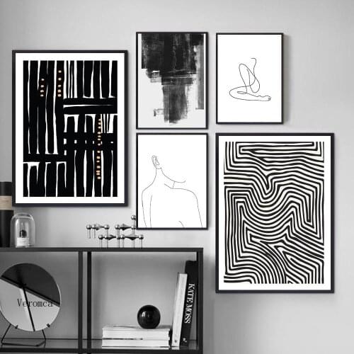 Abstract Stripe Poster Black White Canvas Print Sexy Line Woman Wall Art Painting Picture Living Room Modern Home Decoration