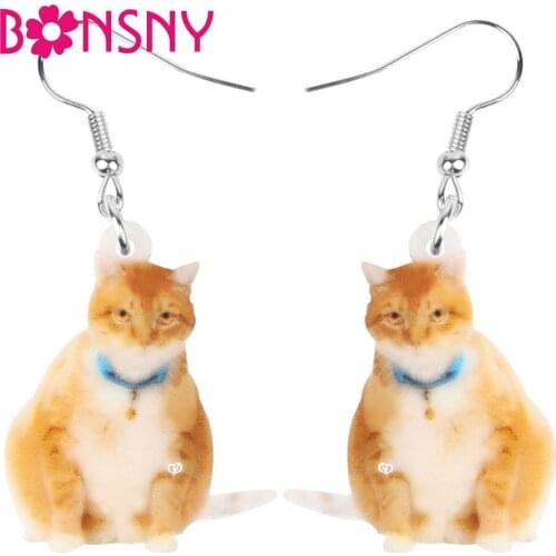 Bonsny Acrylic American Wirehair Cat Earrings Big Cute Kitten Pet Animal Dangle Drop Jewelry For Women Kids Girls Classic Gift