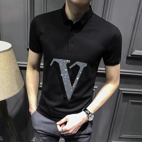 Brand Polo Couple Rhinestone Short Sleeve Premium Lapel Clothing Rock Casual Male Quality Shirt Breathable Trend