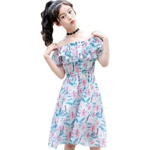 Kids Dresses For Girls Shouldless Girls Beach Dresses Summer Child Dress Casual Style Clothes Girl 6 8 10 12 14