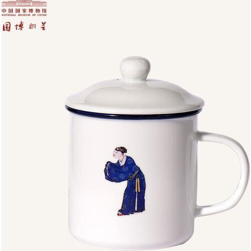 NATIONAL MUSEUM OF CHINA Ceramic Drinkware Retro Vintage Chinese Culture Tea Cup Creative Minimalism Cute Coffee Mugs with Cover