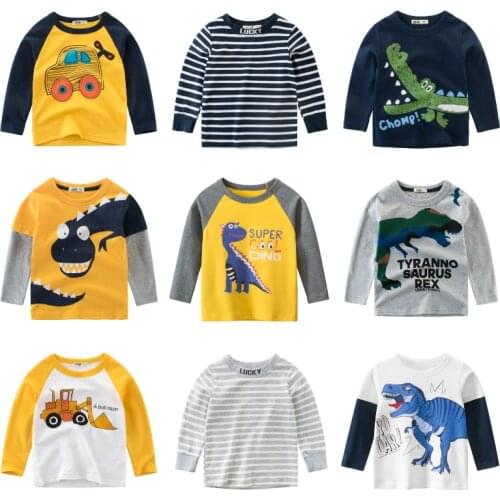 Cartoon Dinosaur Boys Long Sleeve T-shirt Pure Cotton Childrens Boys Top T-shirt Spring and Autumn Pure Cotton