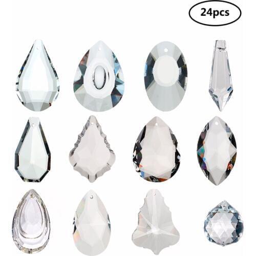 H&D Pack of 24 Clear Crystal Suncatcher Chandelier Lighting Drops Pendants Balls Prisms Hanging Glass Prisms Parts Home Decor