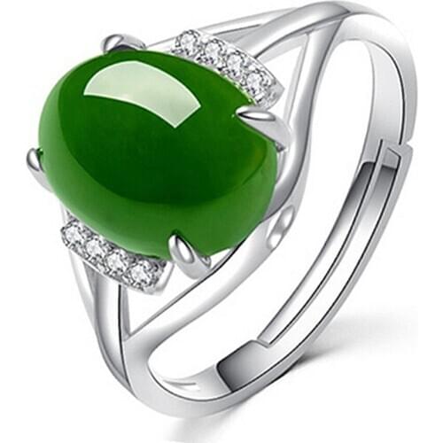 Green jade emerald gemstones zircon diamonds rings for women white gold silver jewelry argent bijoux vintage bague party gifts
