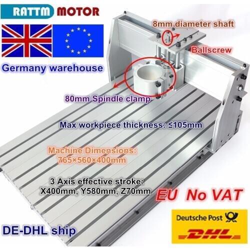 EU ship Free VAT 6040 CNC Router Milling Machine frame Ballscrew Mechanical Kit Screw Aluminum 80mm Spindle motor Clamp for DIY