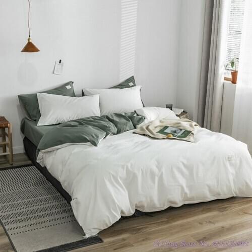 Explosive style Washed cotton Bedding Set coverall Pure Cotton Quilt Cover Nordic bedding 3pcs 4pcs Pure Color Gray Blue Pink1.8