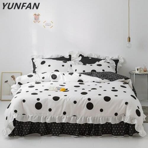 Black White Princess Bedding Set King Queen Size Luxury 4pcs Ruffles Quilt Cover Set 100% Cotton Bedspread Bed Skirt Pillowcases