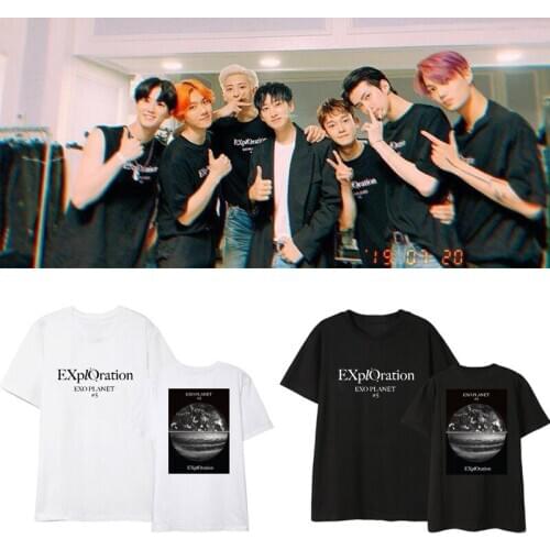 KPOP EXO PLANET#5 Exploration Short Sleeve Summer Clothes T-shirt Black White T-shirt XIUMIN Fallin'Flower HOSHI JEONGHAN THE8