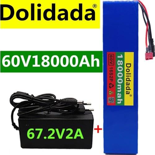60V 16S2P 12Ah 18650 Li-ion Battery Pack 67.2V 12000mAh Ebike Electric bicycle Scooter with BMS 1000Watt plug + charger