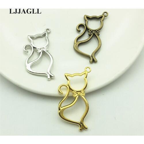 LJJAGLL 3 Colors 25pcs/lot 28*43mm Alloy Hollow Love Miss Cat Tray Bezel Japan drip border Pendants Jewelry Diy Fit Women ABK014