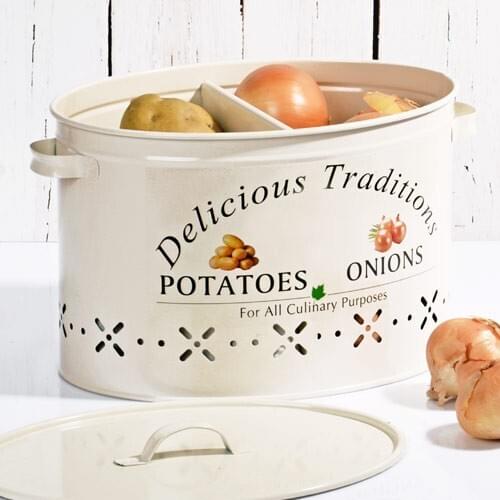 Kosova Metal 2 Compartments Potato Onion Storage Box Cream
