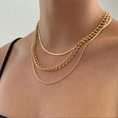 Multilayer Hip Hop Miami Cuban Snake Chains Punk Layered Thick Chain Necklaces Women Chunky Statement Necklace Charm Jewelry