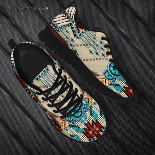 ELVISWORDS Fashion Tribal Navajo Design Casual Ladies Sneakers Flats Breathable Ladies Walking Shoes Non-slip zapaotos de mujer