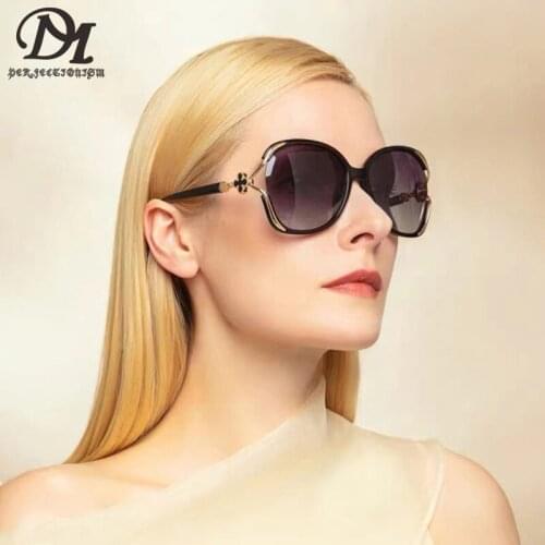 DM PERFECTIONISM Fashion Large Frame Ladies Hollow Out Clover Inlay Sunglasses Drive Outdoors Sun Protection UV400 Sunglasses
