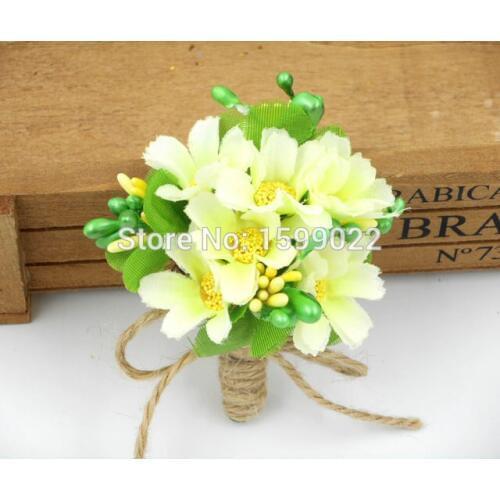 Wedding Groom Boutonniere Men Corsage Ivory Green Bridegroom Best man Suit Corsage Bridal Shower Charity Party Prom Accessories