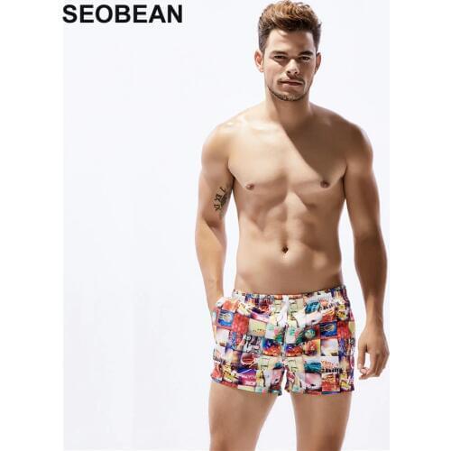 SEOBEAN Print swimwear Men Quick-dryin Mens Swimsuits Swim Trunks Boxer Briefs Sunga Swim Suits Maillot De Bain Beach Short 397