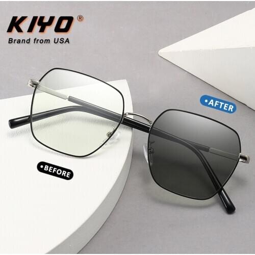 KIYO Brand 2020 New Women Men Square Anti-Blue Light Photochromic Sunglasses Metal Fashion Sun Glasses UV400 Sport Eyewear 9651