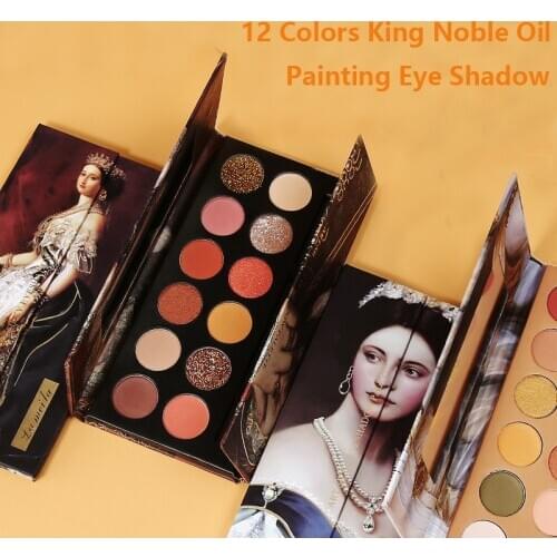 12 Colors Nobility Oil Painting Eyeshadow Palette Waterproof Holographic Shiny Matte Pigment Eye Shadow Pallete Eye Make Up