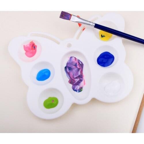 7 Wells Butterfly Plastic Palette Art Paint Plastic Drawing Tray Color Palette For Oil Watercolour White Painting Pallet