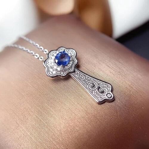 Luxurious Retro Wishful Clouds Natural blue sapphire pendant S925 silver Natural Gemstone Pendant Necklace women gift jewelry