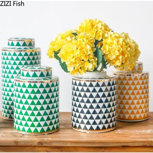 Simple Ceramics Vases Triangular Lattice Texture Vase Floral Flowers Arrangement Modern Home Decor Desk Decoration Flower Pot