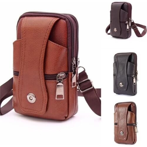Retro Men Waist Pack Hasp Zipper PU Leather Fanny Pack Outdoor Travel Male Waist Bag Wallet Simple Cell Phone Holder