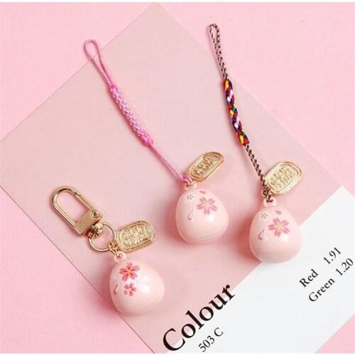 Pink Japan phone Strap Lanyards for iPhone Samsung Water Sound Bell Pink Cherry Decor Mobile Phone Strap Rope Phone Charm