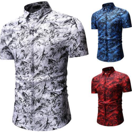 Men Short Sleeve Shirt New Summer Mens Casual Short Sleeve Printed Shirt