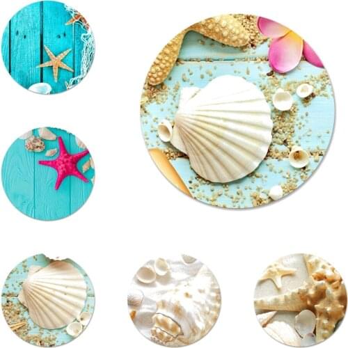 Blue Wood Seashells Sea Star Badge Brooch Pin Accessories For Clothes Backpack Decoration gift 58mm