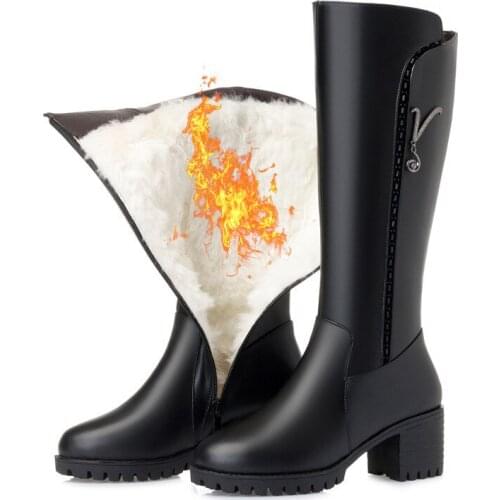 2021 Wool Women Snow Boots Knee High Warm Genuine Leather Fur Warm Shoes Plush Ankle Boots Platform for Women Winter Boots