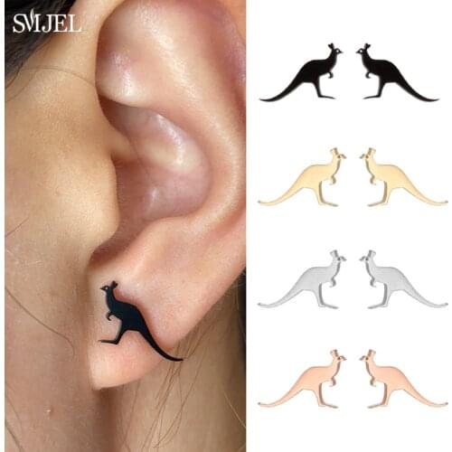 Lovely Gold Stainless Steel Kangaroo Earring for Women Kids Everyday Jewelry Cute Australian Animals Earings Studs Collier femme