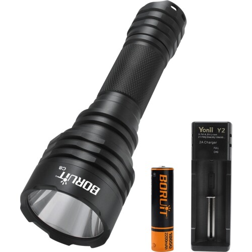 BORUiT C8 NM1 LED Flashlight 5 Light Modes 1000 Lumens Ultra Bright Flashtorch by 18650 Battery for Outdoor Camping Hunting