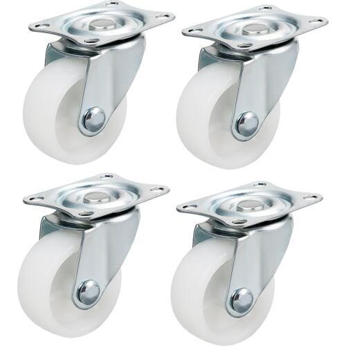 Uxcell 4Pcs Swivel Fixed Casters 1 inch 1.25 inch 1.5 inch 2 inch Nylon Wheels White Furniture Industrial Light Duty Caster