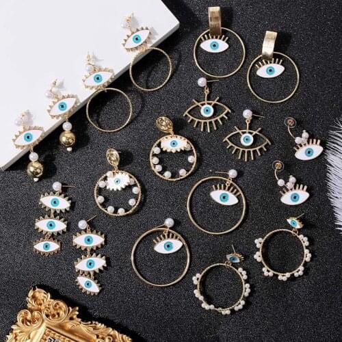 Vintage Punk Evil Eye Earrings Gold Big Circle Drop Earrings for Women Imitation Pearl Female Earrings Boho Jewelry Gift