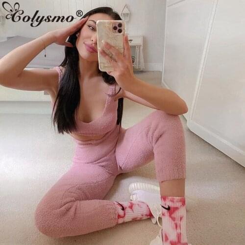 Colysmo Crop Top Two Piece Set Women Summer Knitt V-neck Sleeveless Tops And Long Pencil Pants 2 Piece Sets Womens Outfits 2020