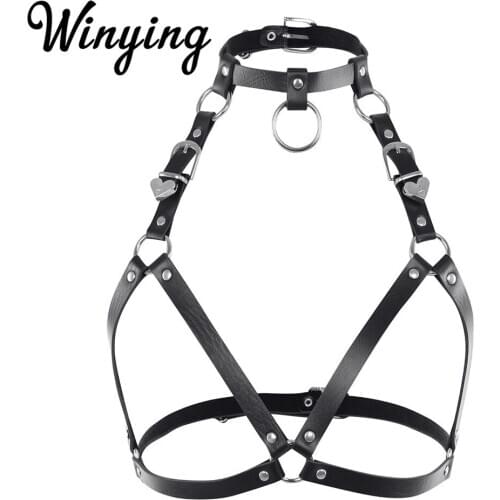 Women Lingerie Faux Leather Adjustable Hot Sexy Body Chest Harness Belts Punk Gothic Crop Tops Female Bondage Costume Clubwear