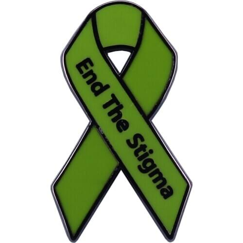 End the Stigma green mental health awareness ribbon enamel pin badge