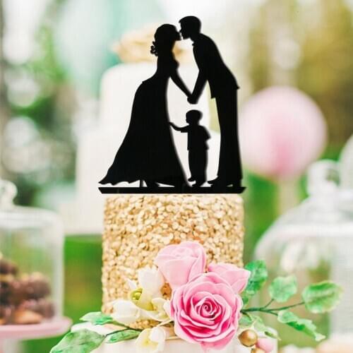 100pcs/lot Creative Family of three BOY design wedding cake inserted card Wedding Cake Topper Party Cake Decorations