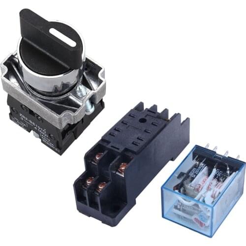220/240V AC Coil DPDT Power Relay MY2NJ 8 Pin With Socket & 22mm Latching 2 NO 3-Position Rotary Selector Select Switch
